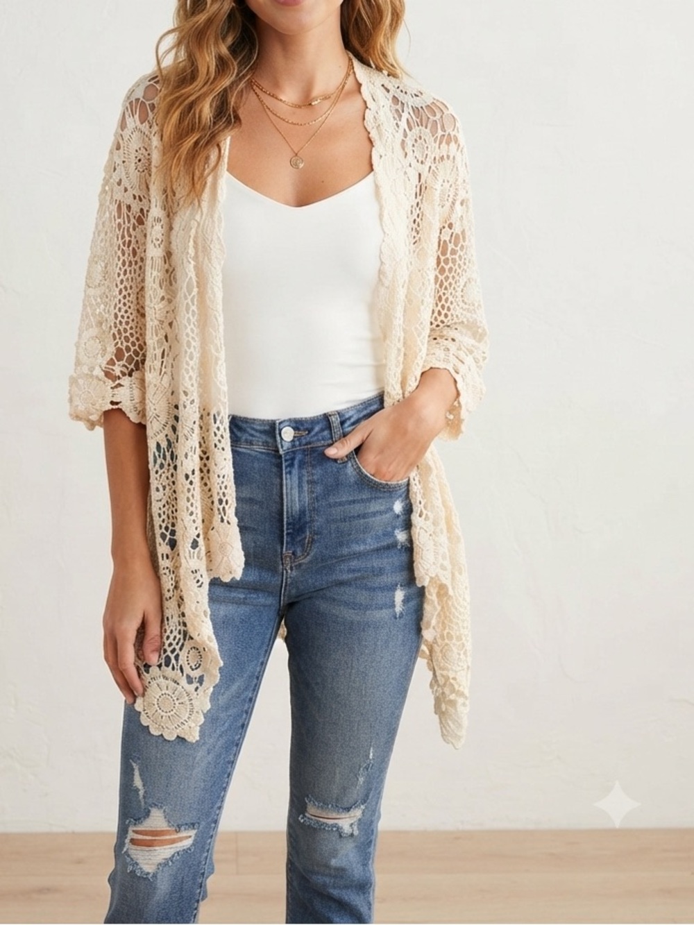 Just Love Crochet Lace Kimono Cardigan - Cream